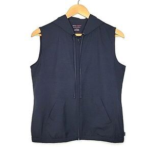 NEW YORK & CO SPORT Black Lightweight Sleeveless Zip Up Athletic Vest sz S Hood